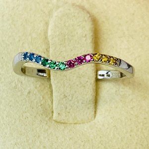 Sterling Silver Wavy Multi Color Cubic Zirconia Stackable Band Ring Size…